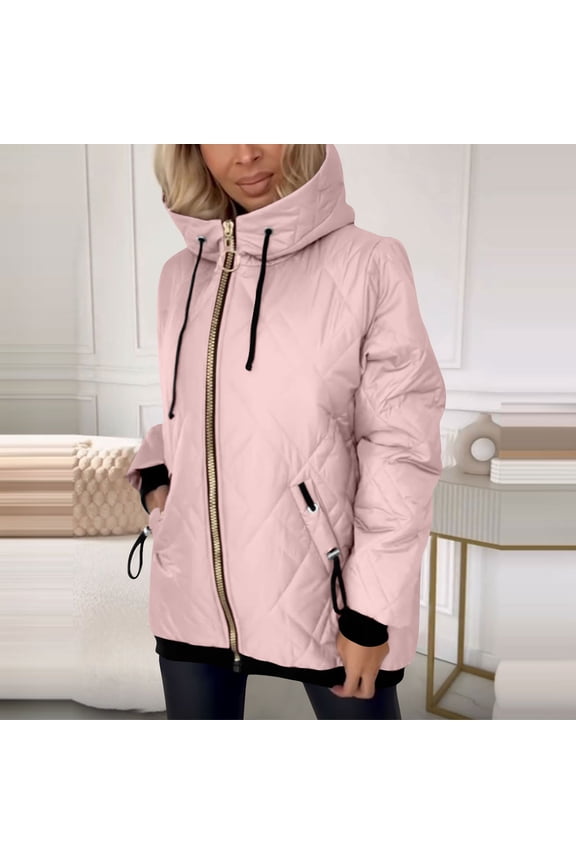 Women's Warm Hooded Zipper Casual Coat Jacket with Long Sleeves - Winter Essential