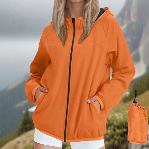 SDNall Women's Waterproof Windbreaker Jacket with Hood - Packable Raincoat for Outdoor Activities