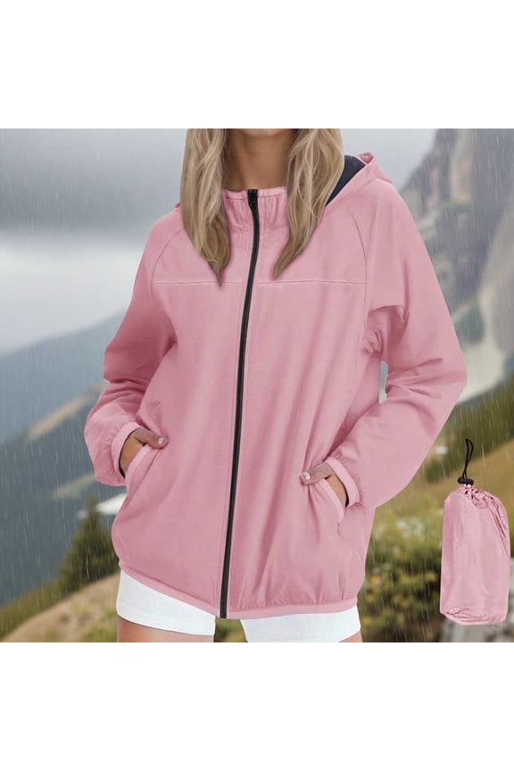 Women's Waterproof Windbreaker Jacket with Hood - Packable Raincoat for Outdoor Activities