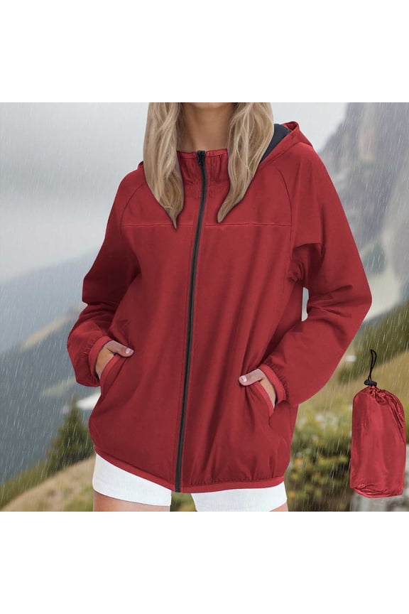 Women's Waterproof Windbreaker Jacket with Hood - Packable Raincoat for Outdoor Activities