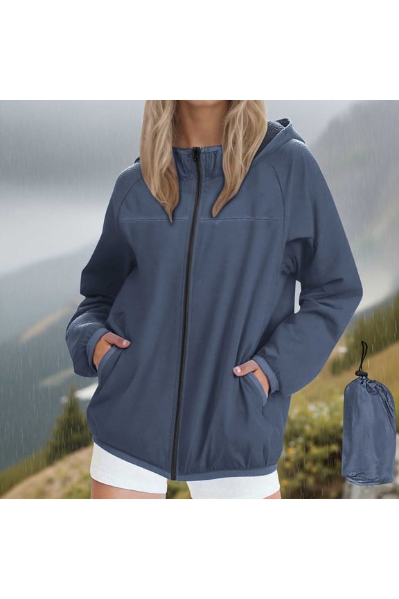 Women's Waterproof Windbreaker Jacket with Hood - Packable Raincoat for Outdoor Activities