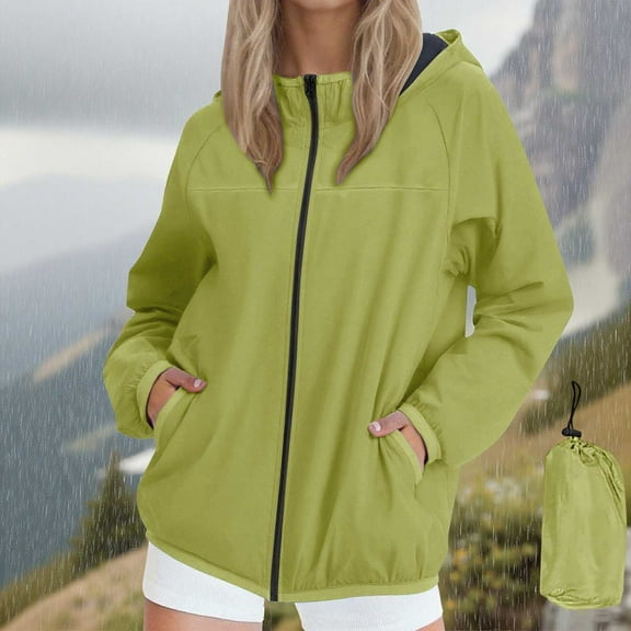 SDNall Women's Waterproof Windbreaker Jacket with Hood - Packable Raincoat for Outdoor Activities