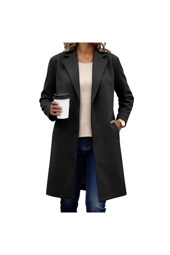 Women's Wool Blend Stand Collar Coat, Thick Double Breasted Long Jacket with Inner Lining & Pockets