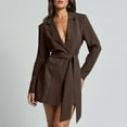 thumbnail image 1 of SDNall Womens Commuting Work Suit Solid Color Lace Up-Neck Long Sleeved Suit Skirt, 1 of 6