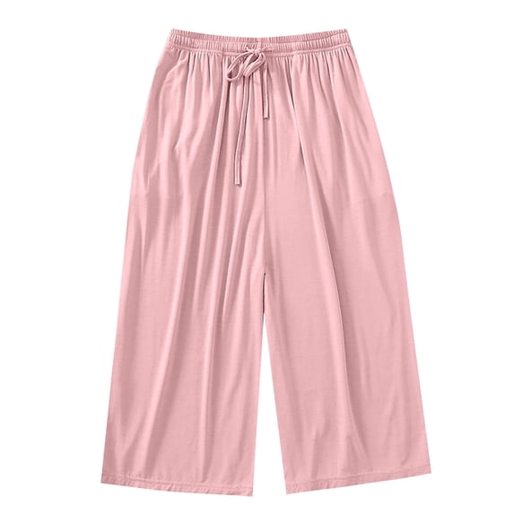 SDNall Womens Cropped Lounge Pants, Solid Color Drawstring Elastic Waist Comfortable Pajama Bottoms