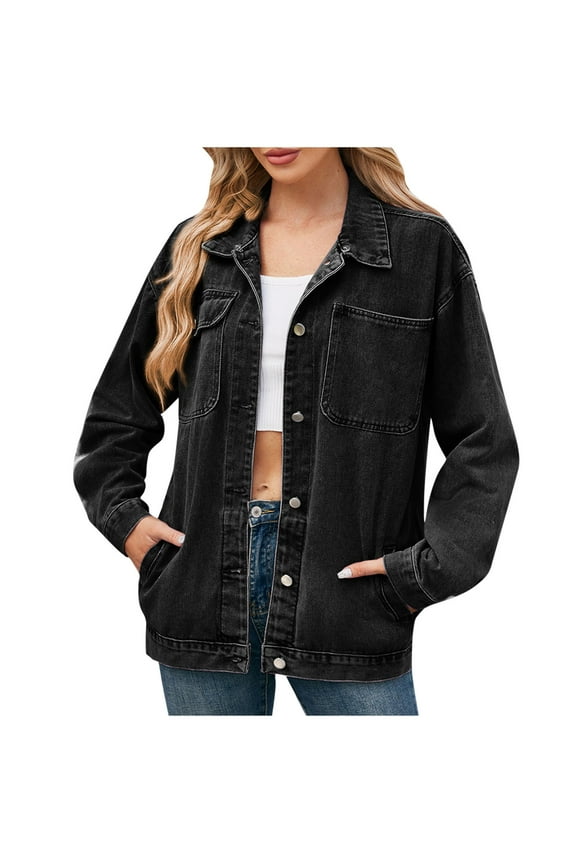 Womens Denim Jackets, Womens Fashion Color Lapel Look Slimmer Sleeve Denim Jacket