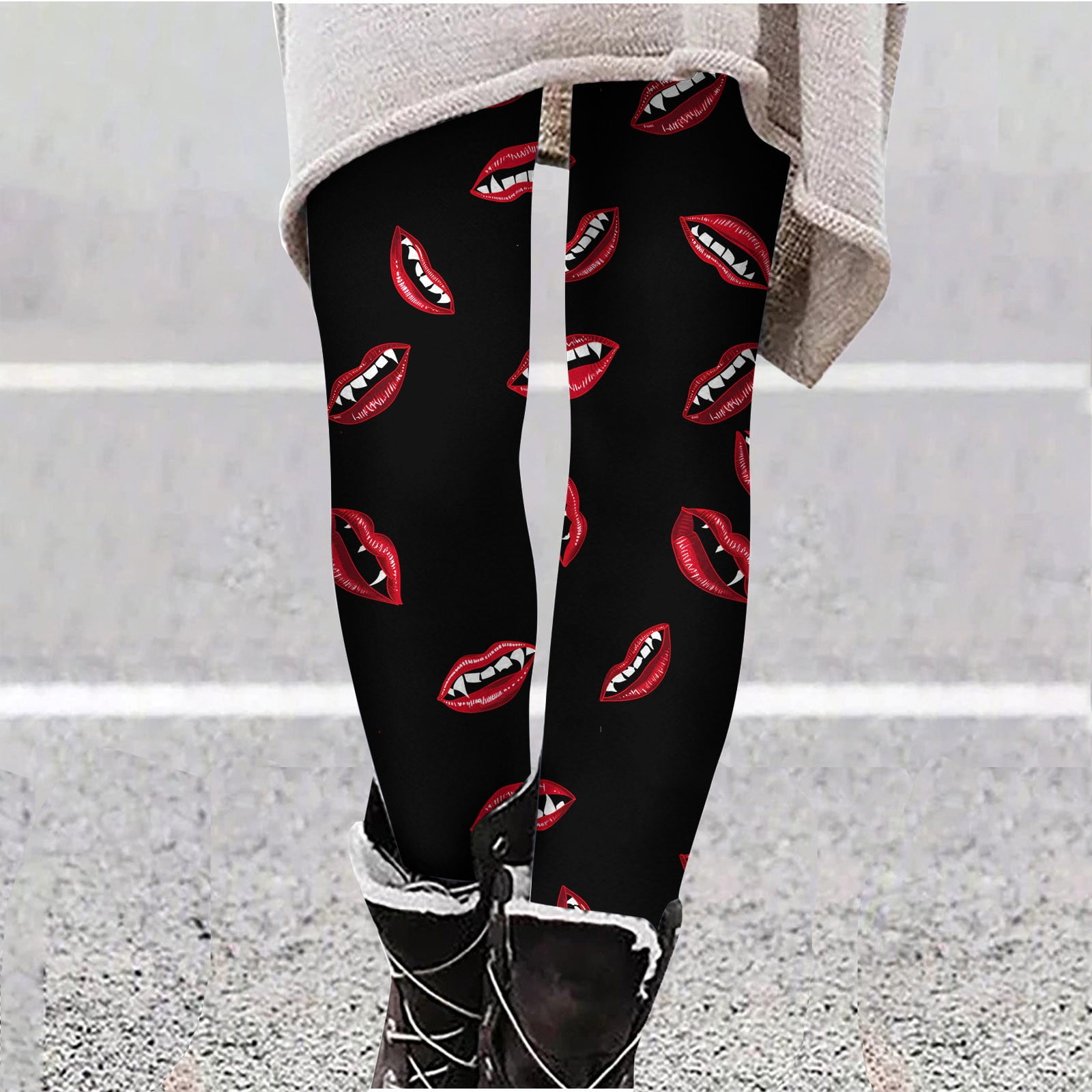 SDNall Womens Hallowen Fashion Pants Fashion Hallowen Mouth Print