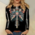 thumbnail image 1 of SDNall Womens Hallowen Shirts Skeleton Graphic 2024 Hallowen Women Fashion Tees Casual Round Neck Loose Cute T-Shirt Long Sleeve Ladies Top, 1 of 9