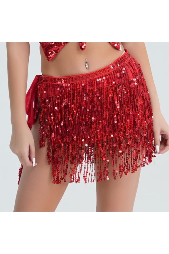 Womens Hip Scarf Sequined Tassel Waist Scarf Adult Female Belly Dance Dress Bandage Waist Chain Skirt
