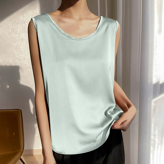 SDNall Womens Lightweight Tank Top Womens Spring Summer Solid Color Round-Neck Sleeveless Casual Shirt Top ,Sizes：M-2XL