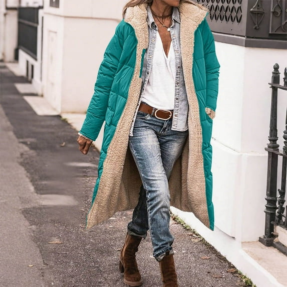 SDNall Womens Long Puffer Coat, Zip Front Loose Fit Jacket with Pockets for Winter Casual Wear