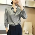 thumbnail image 1 of SDNall Womens Long Sleeved Satin Lapel Shirt Solid Color Fashion Shirt, 1 of 5