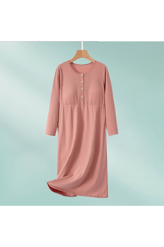 Womens Mid-Calf Nightgown, Cotton Blend Snap Front with Built-in Bra