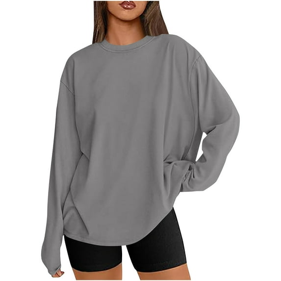SDNall Womens Oversized Long Sleeve T Shirts Basic Crewneck Tee Fall Tops Casual Workout Fashion Casual Clothes