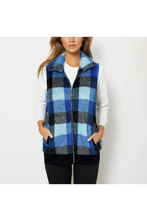 Womens Plaid Coat, Open Front Cardigan, Womens Plaid Print Patch Patchwork Cardigans Open Front Sleeveless Cardigan Coat