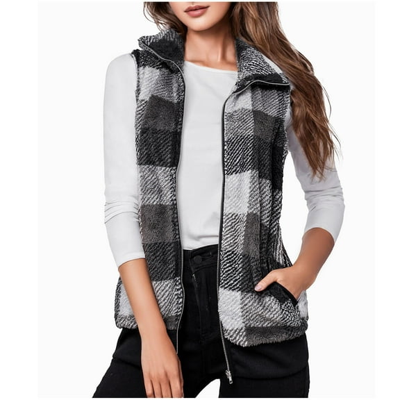 SDNall Womens Plaid Coat, Open Front Cardigan, Womens Plaid Print Patch Patchwork Cardigans Open Front Sleeveless Cardigan Coat