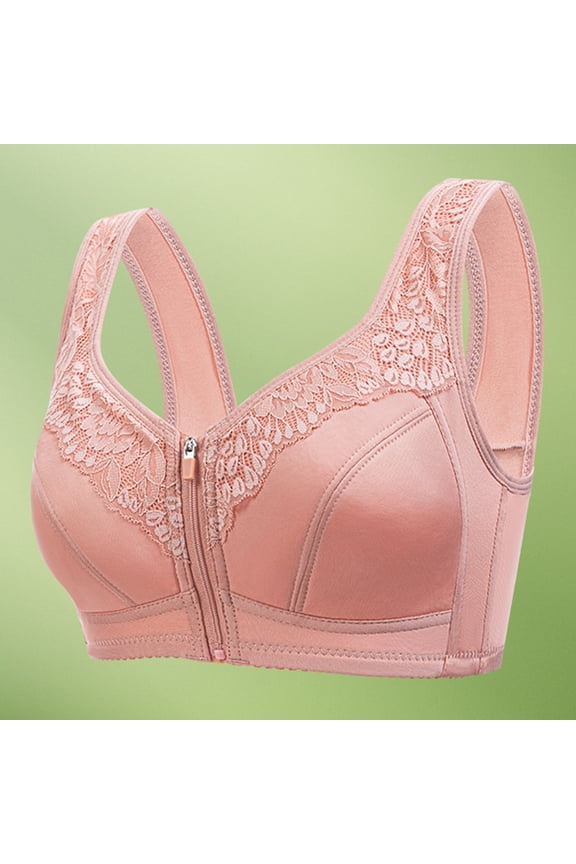 Womens Plus Size Zip Front Bra - Wireless, Lightly Lined with Full Coverage Support