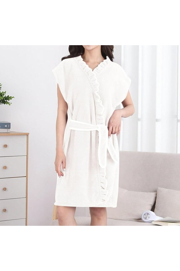 Womens Sleeveless Coral Fleece Robe, Solid Color Belted Bathrobe with Pockets, Quick-Dry Shower Robe