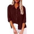 thumbnail image 1 of SDNall Womens Solid Color V Neck Loose Blouse Longt Sleeve Casual Work Tunic Tops With Pocket, 1 of 9
