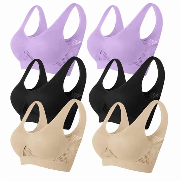 SDNall Womens Sports Bras 6 Pack Mesh Bras Push Up Bras for Women Yoga Bra with Removable Pads Seamless Sports Bra for Women Comfortable Bras (Black Sizes:S-6XL)