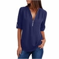 thumbnail image 1 of SDNall Womens Summer Long Sleeve Zip Casual Tunic V-Neck Rollable Blouse Tops, 1 of 9