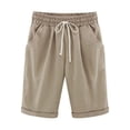 thumbnail image 1 of SDNall Womens Summer Solid Five Points Large Size Cotton Linen Pants Casual Pants, 1 of 9