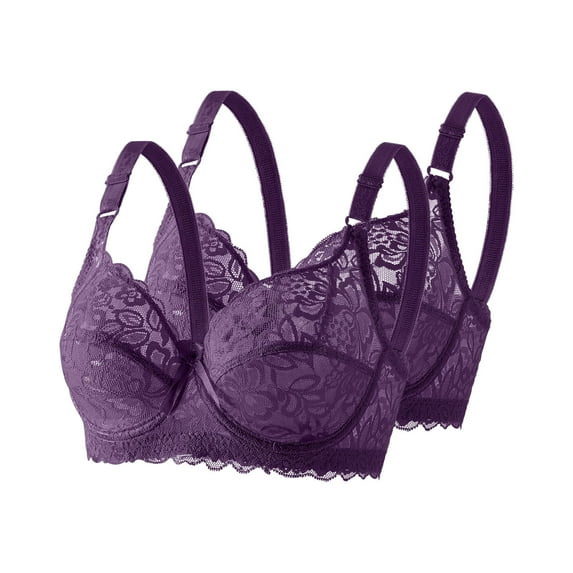 SDNall Womens Underwire Bras - Plus Size Lace Design for Full Support & Breathable Comfort 2-Pack
