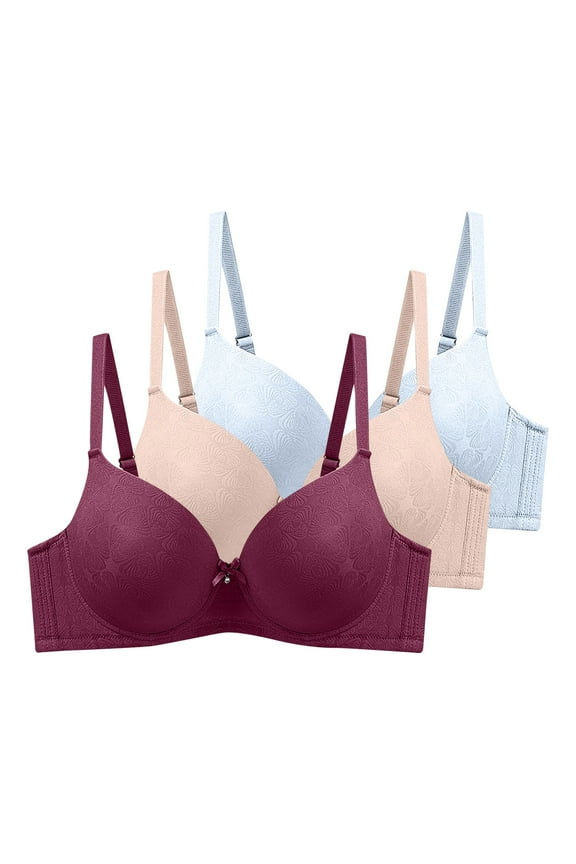 Womens Underwire Bras for D Cup - Plus Size with Floral Design for Lift & Support 3-Pack