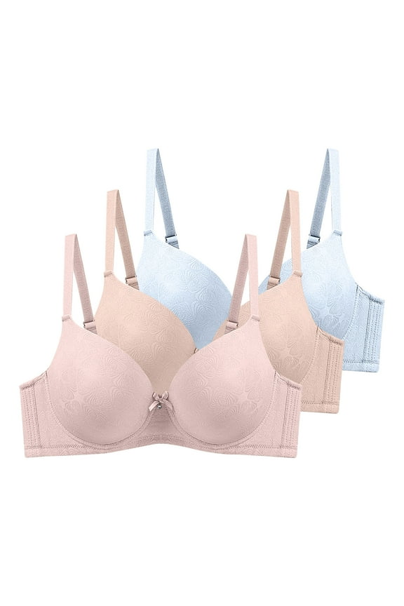 Womens Underwire Bras for D Cup - Plus Size with Floral Design for Lift & Support 3-Pack