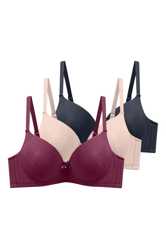 Womens Underwire Bras for D Cup - Plus Size with Floral Design for Lift & Support 3-Pack