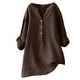 thumbnail image 1 of SDNall Womens V-Neck Long Sleeve Loose Button Cotton And Linen Tunic Summer Blouse, 1 of 9