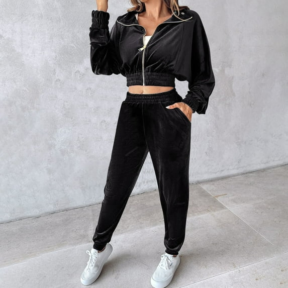 SDNall Womens Velvet Pants, Water Color Set, Womens Velvet Pants, Womens Casual Fashion Solid Color Canary Velvet Pockets Long Pants Long Sleeve Lapel Set, Casual Pants for Women