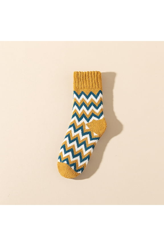 Wool Socks for Women with Fleece Lining, Extra Thick Mid-Calf Winter Thermal Socks for Cold Weather, Unisex Striped Design for Men and Women