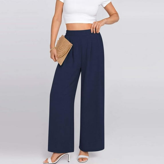 SDNall silk pants for women New Summer Solid Color Ice Silk Wrinkled wide leg Pants for women