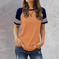 thumbnail image 1 of SDNall women's t-shirts Summer Fashion Loose Casual Patchwork Crew-neck T-shirt Top summer tops, 1 of 9