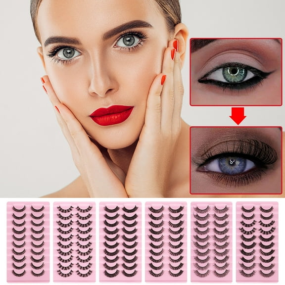 SDOHIG 10 Pairs of Fake Eyelashes, Lash Clusters, Natural Faux Mink False Eyelashes, Eyelash Clusters, Lashes Clusters, Strip Eyelashes, Gifts for Women