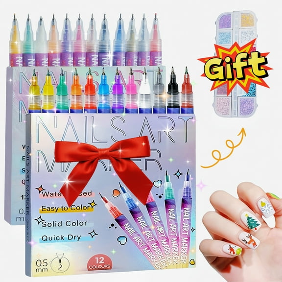 SDOHIG 12 Colors Nail Art Pens Set, Nail Art Markers for Gel Nails, Nail Art Pens for Painting Nails, DIY Manicure Tools,Birthday Holiday Gifts for Women