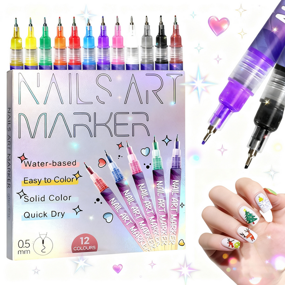 SDOHIG 12 Colors Nail Art Pens Set, Nail Art Markers Polish Pen for 3D Nail Art, DIY Nail Art Beauty Adorn Manicure Tools, Gifts for Women