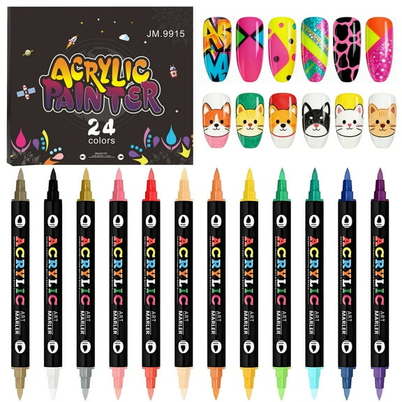 SDOHIG 12 Pcs 24 Colors Dual-Ended Nail Art Pens Set, Nail Art Markers Polish Pen for Nail Art, 3D Acrylic Nail Polish Pens, Quick-Dry Acrylic Markers & Nail Art Markers for Painting Nails