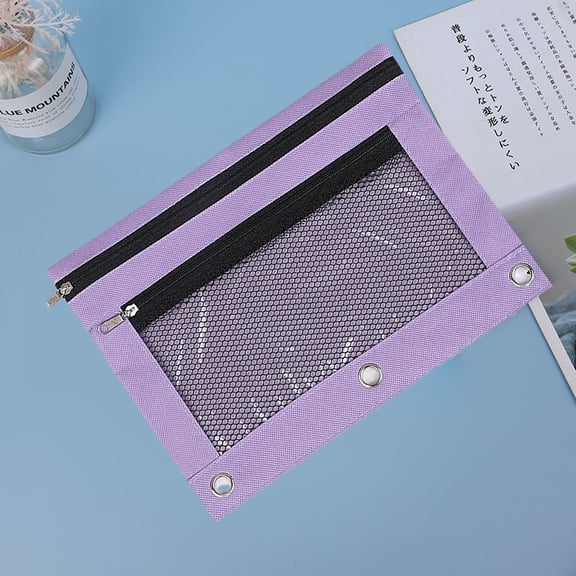 SDOHIG Cloth Eyelet Binder B5 Office Storage File Bag, Three Holes & Double Zipper Pen Bag, Oxford Cloth Double Layer Mesh, B5 Binder-Ready File Organizer, Light Purple Style D