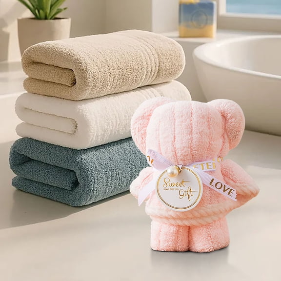 SDOHIG Cute Bear-Shaped Towel Gift, Creative Plush Design for Kids and Adults, Soft and Absorbent Cotton, Ideal Novelty Present for Baby Shower or Birthday, 50x25cm, Pink