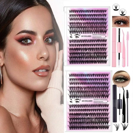 SDOHIG Fake Eyelashes,Natural Lashes,DIY Lash Extension Kit,12 Rows Individual Lashes Cluster Eyelash Extension Kit ,Mix Lash Clusters with Lash Bond and Seal and Lash Applicator Tool