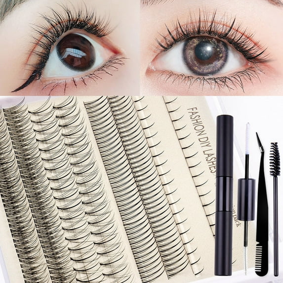 SDOHIG Fake Eyelashes, Natural Lashes, Lash Extension Kit, 8 Rows Mixed False Eyelash Hair Fish Tail Hair Kit, Natural Cluster Segmented Lower Eyelash Clusters Extensions with Lash Applicator Tool