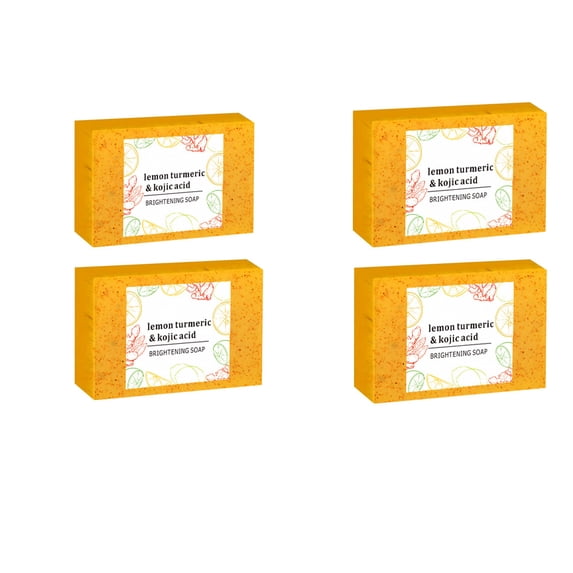SDOHIG Lemon Turmeric Exfoliating Soap Tablets, Brightening Facial and Body Shower Soap, Firms Pores and Removes Pigments for Even Skin Tone, Gentle Exfoliation, 100g, 4 Pieces