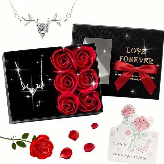 SDOHIG Preserved Red Real Rose with Necklace - Eternal Flowers Rose Birthday Gifts for Women Her Mom Wife Girlfriend Grandma on Valentines Mothers Day Christmas Anniversary Romantic-Red