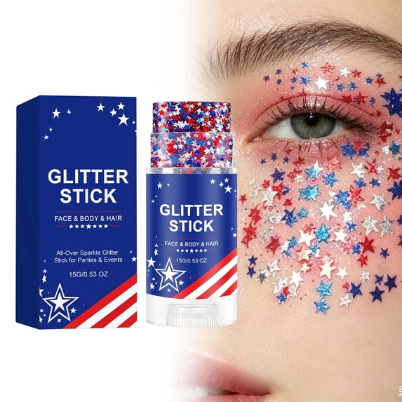 SDOHIG Red White Blue Face Hair Glitter Stick, Patriotic USA Flag Star Face Glitter for Independence Day & Memorial Day, 4th of July Outfits for Women & Kids, 15g