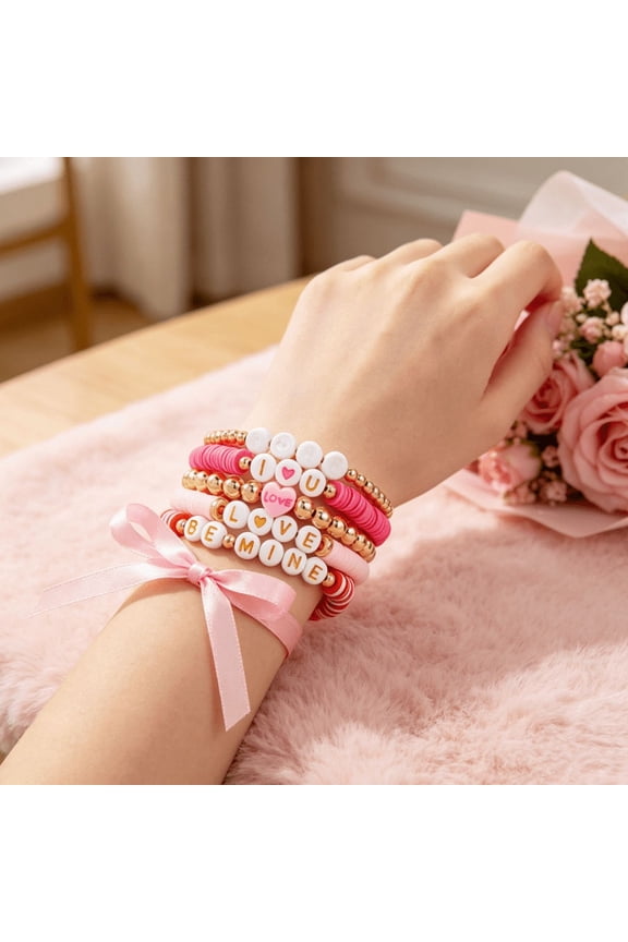 Tender Notes Soft Ceramic Stacked Bracelet, English Initial Beaded Design, Sweet Valentine Gift for Girlfriend, Concert Series Lightweight, Style B