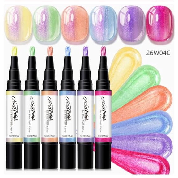 SDOHIG Water Nail Polish Pen Set,6 Colors Air Dry Nail Art Pens,No UV/LED Lamp Needed,Quick-Drying&Non-Toxic Water-Based Formula,Precision Brush for DIY Manicure, Travel-Friendly Kit,5ml Each Style C