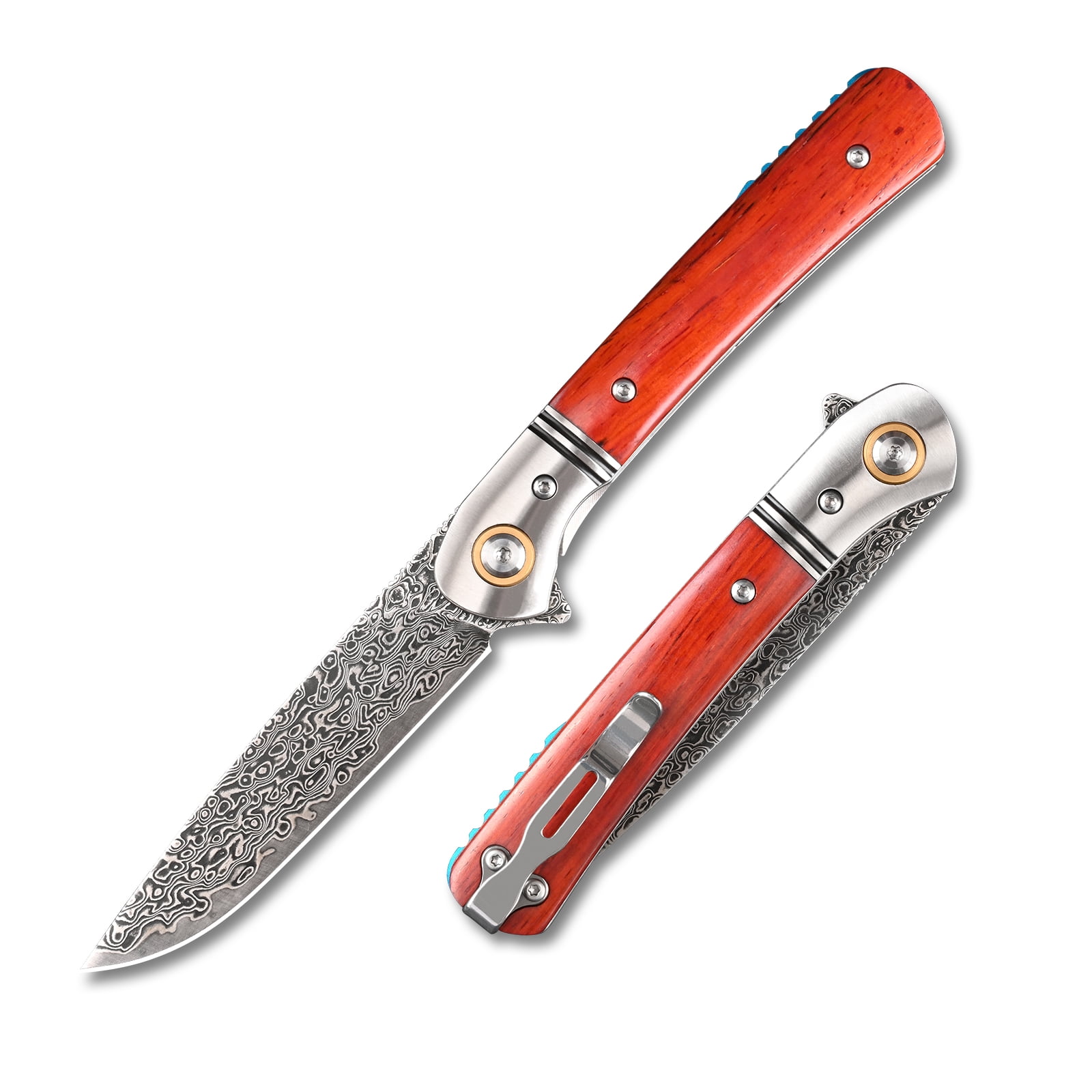 SDOKEDC Damascus Folding Pocket Knife with Clip, EDC Tool for Men, Outdoor Camping Fishing