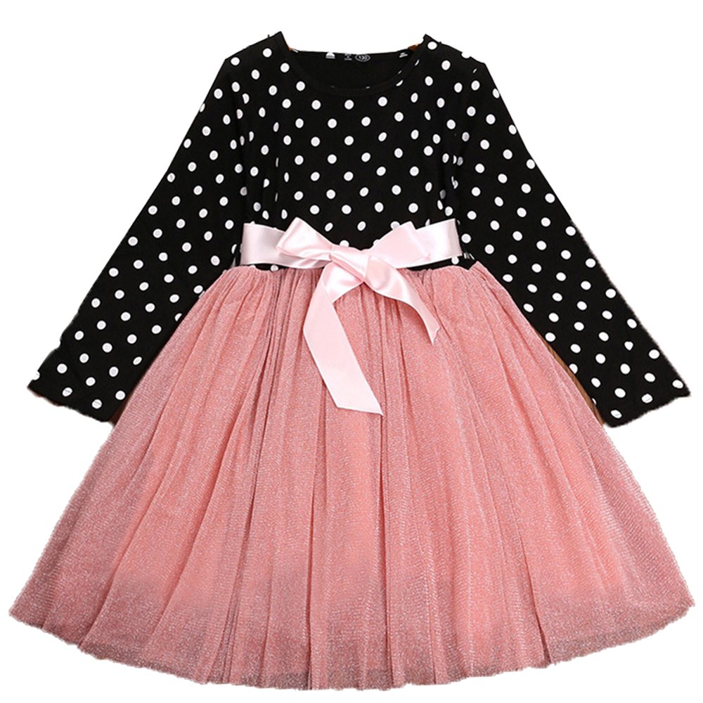 SDOTXA 1-6T Little Girls Long Sleeves Floral Bow Princess Dress Cotton ...